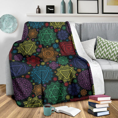 Chakra Mandala Print Pattern Fleece Blanket
