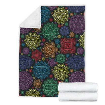Chakra Mandala Print Pattern Fleece Blanket