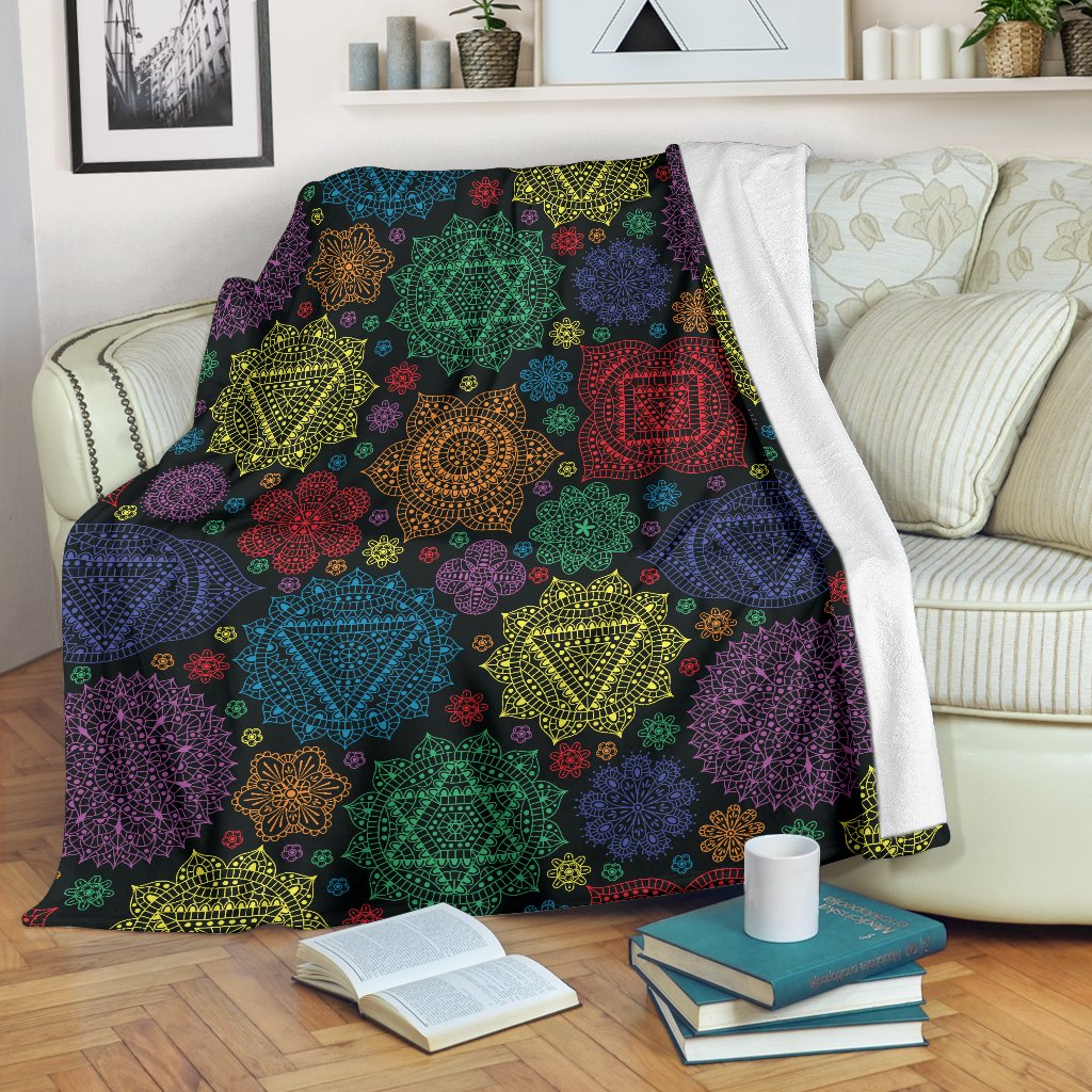 Chakra Mandala Print Pattern Fleece Blanket