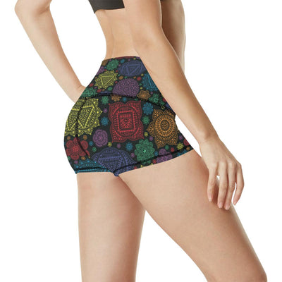 Chakra Mandala Print Pattern High Waisted Spandex Shorts-JTAMIGO.COM