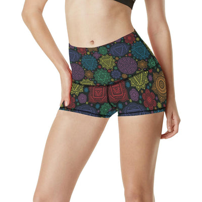 Chakra Mandala Print Pattern High Waisted Spandex Shorts-JTAMIGO.COM