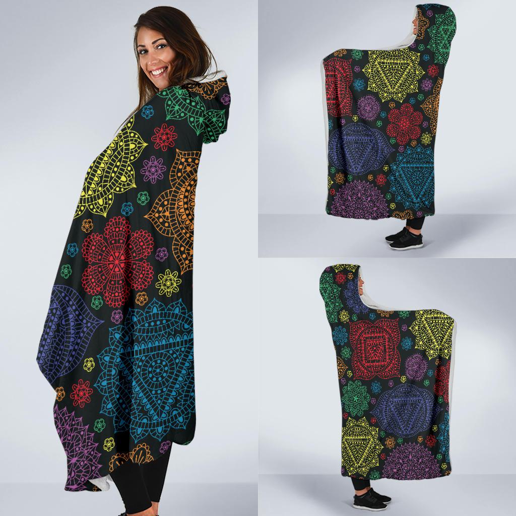 Chakra Mandala Print Pattern Hooded Blanket-JTAMIGO.COM