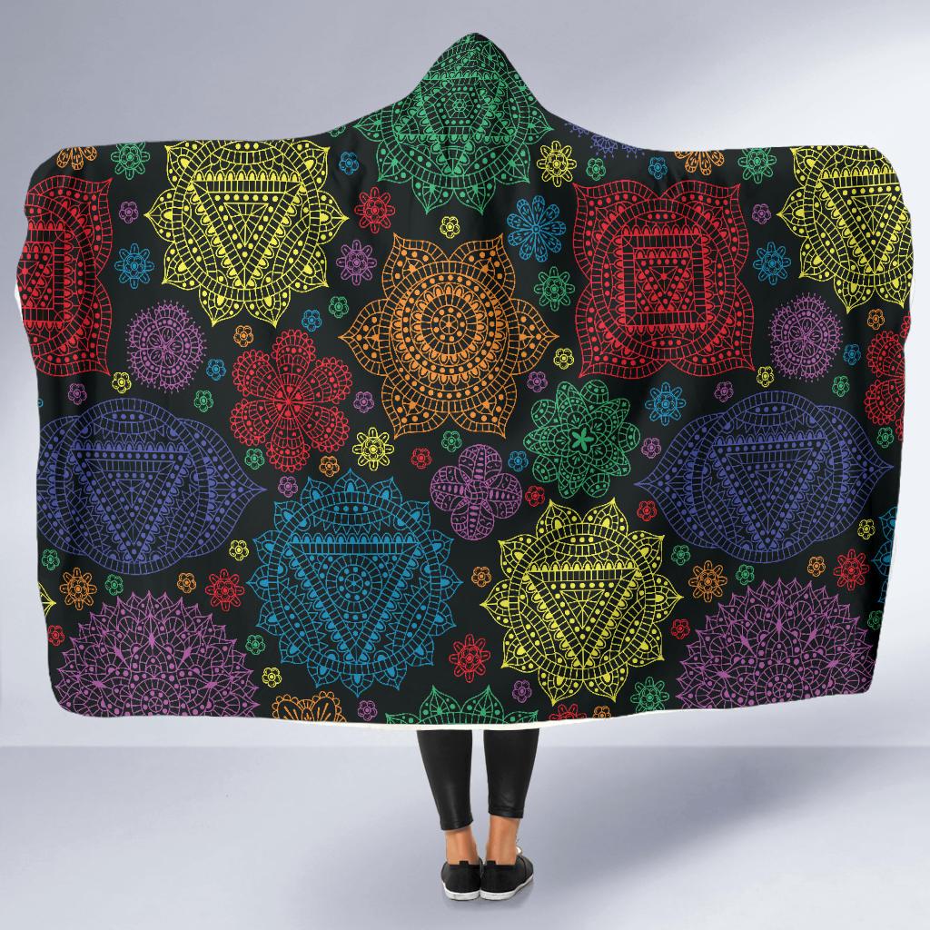 Chakra Mandala Print Pattern Hooded Blanket-JTAMIGO.COM