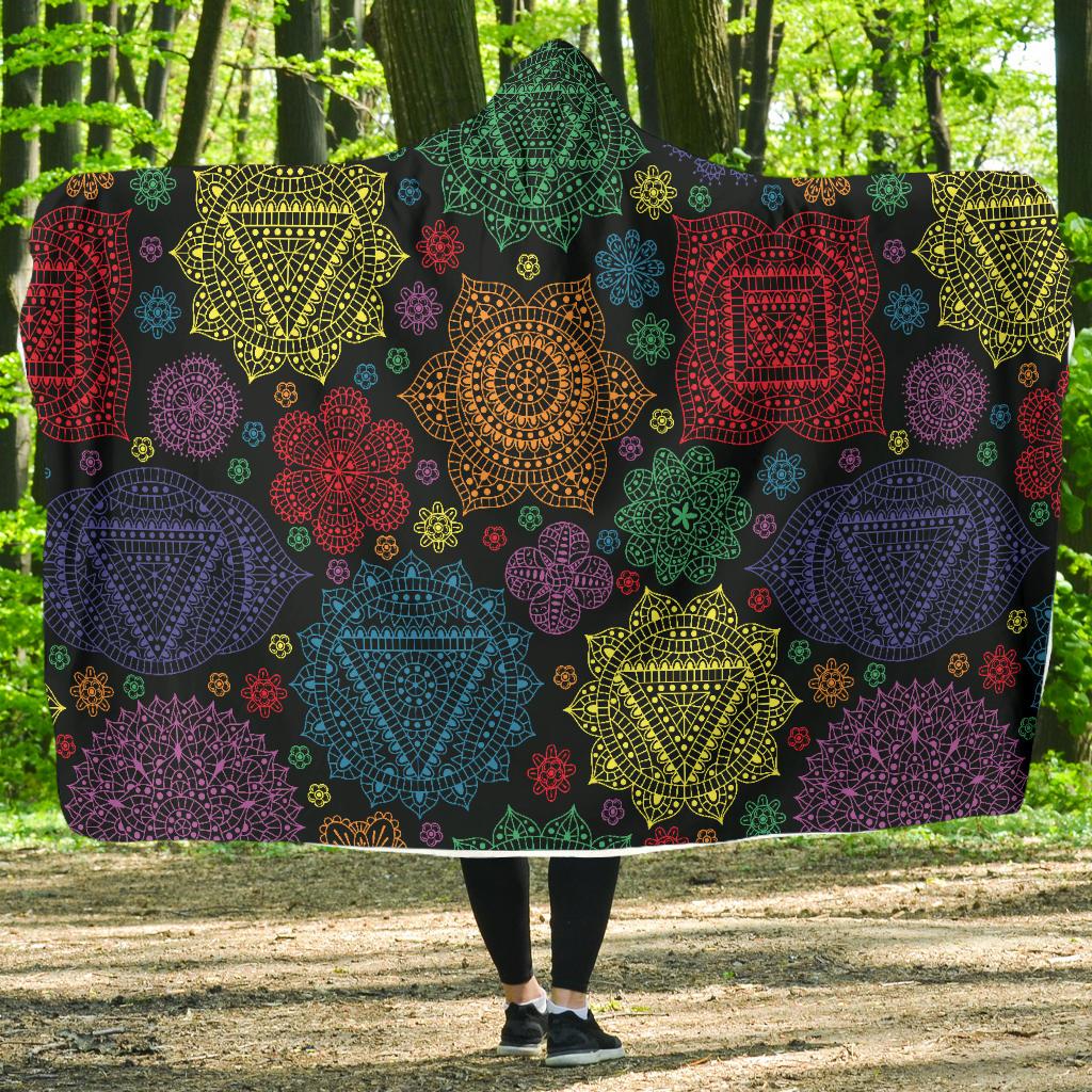 Chakra Mandala Print Pattern Hooded Blanket-JTAMIGO.COM