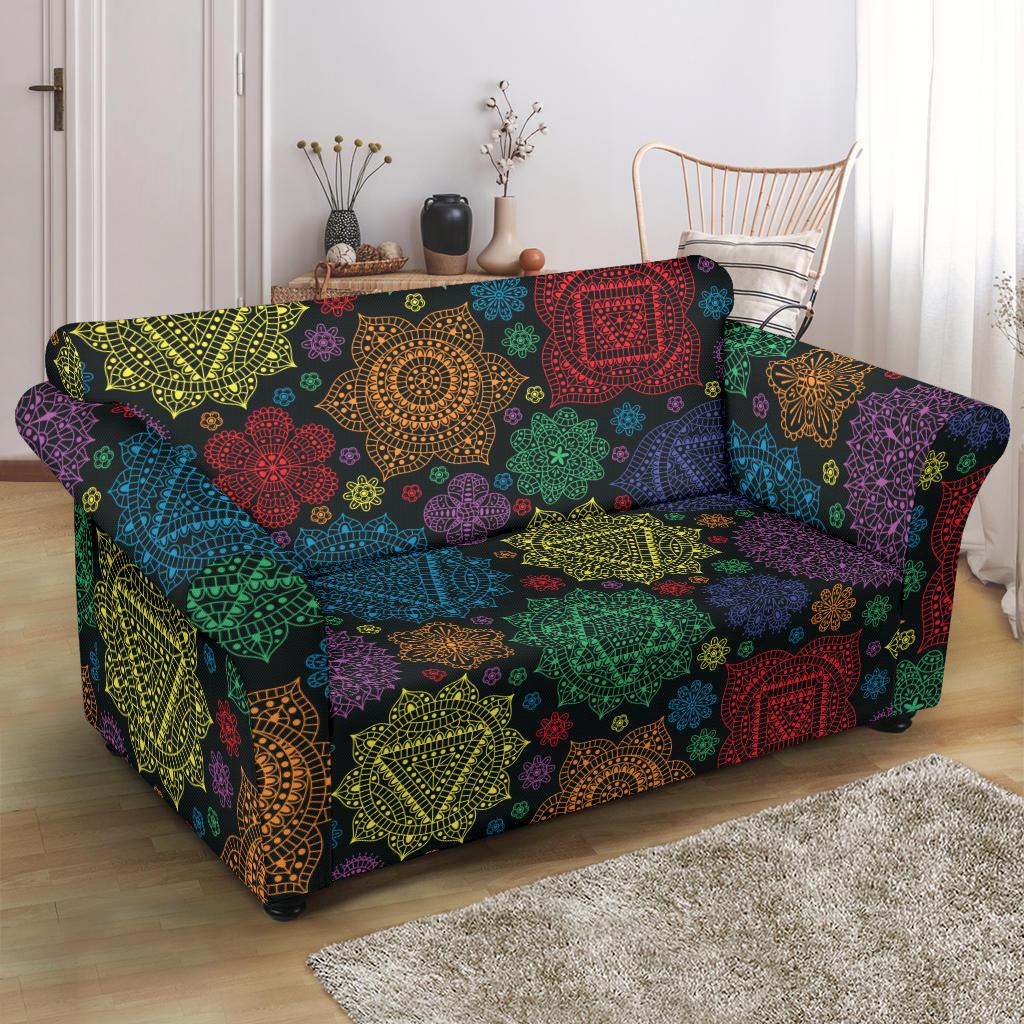 Chakra Mandala Print Pattern Loveseat Slipcover-JTAMIGO.COM