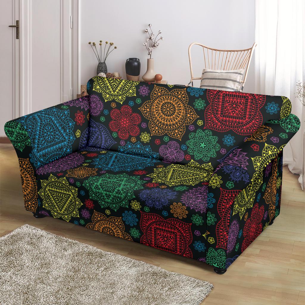 Chakra Mandala Print Pattern Loveseat Slipcover-JTAMIGO.COM