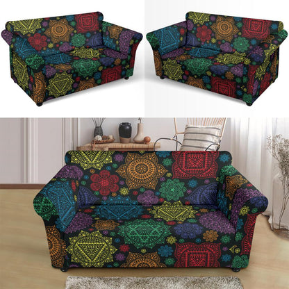 Chakra Mandala Print Pattern Loveseat Slipcover-JTAMIGO.COM