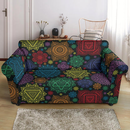Chakra Mandala Print Pattern Loveseat Slipcover-JTAMIGO.COM