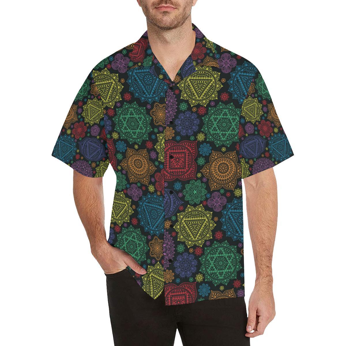 Chakra Mandala Print Pattern Men Aloha Hawaiian Shirt