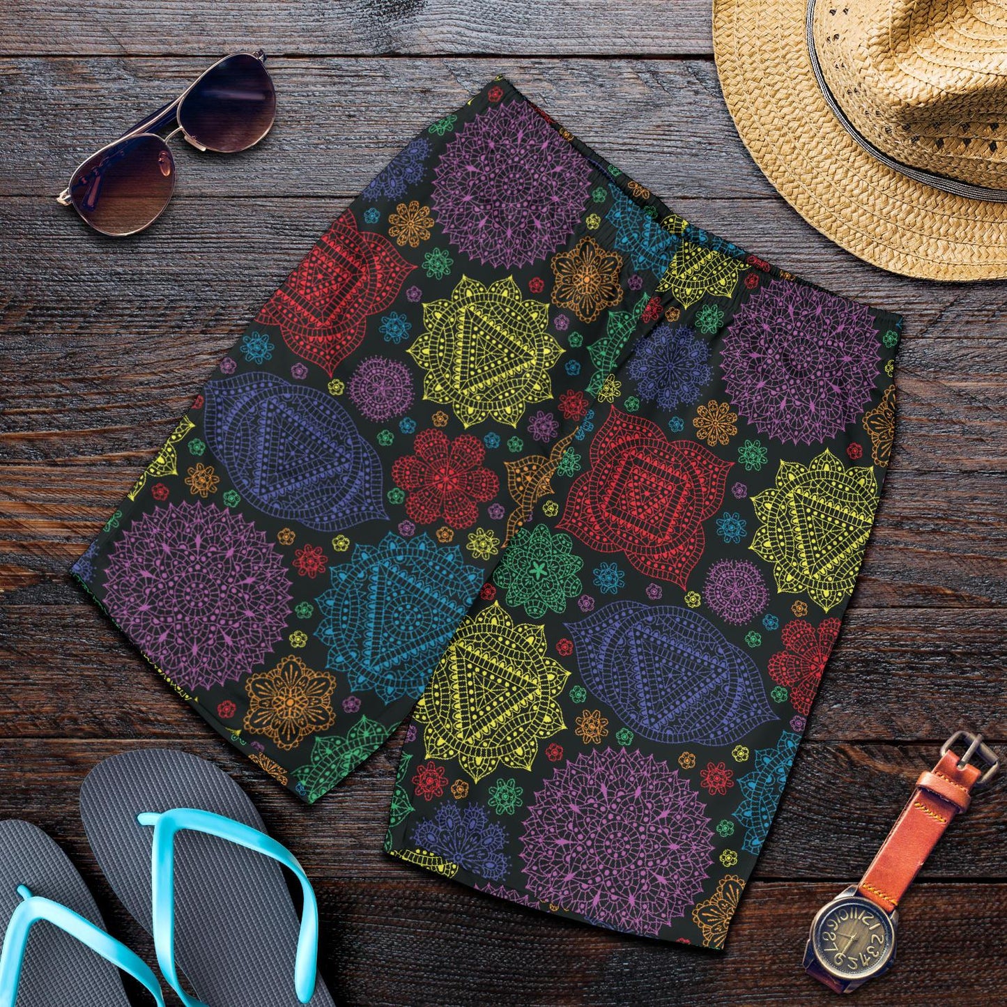 Chakra Mandala Print Pattern Mens Shorts-JTAMIGO.COM