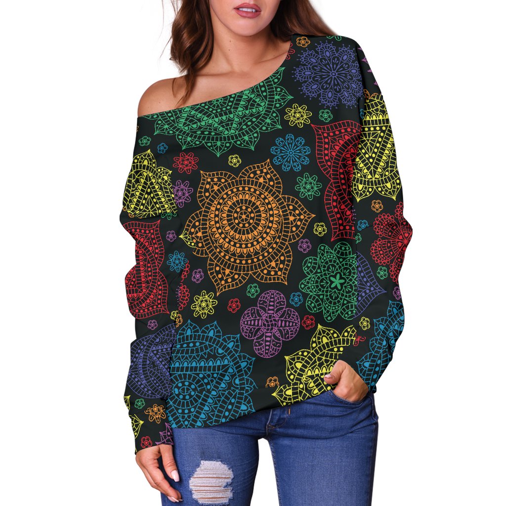 Chakra Mandala Print Pattern Off Shoulder Sweatshirt