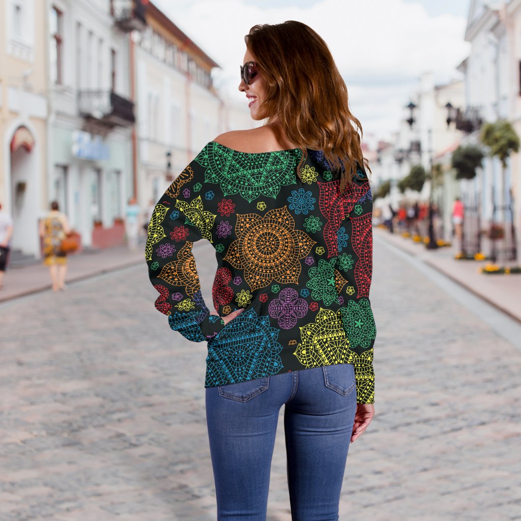 Chakra Mandala Print Pattern Off Shoulder Sweatshirt