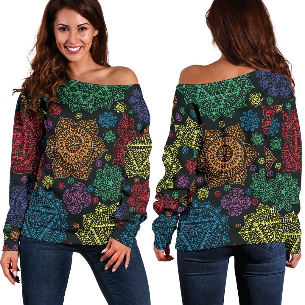 Chakra Mandala Print Pattern Off Shoulder Sweatshirt