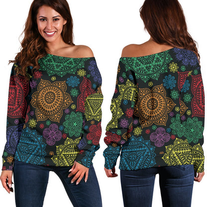 Chakra Mandala Print Pattern Off Shoulder Sweatshirt