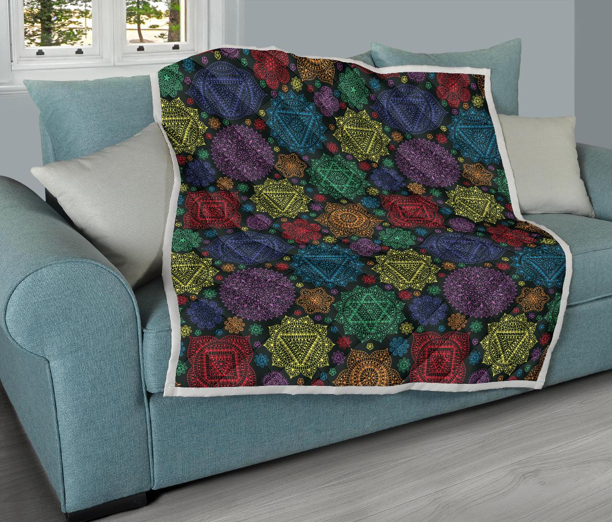Chakra Mandala Print Pattern Premium Quilt-JTAMIGO.COM