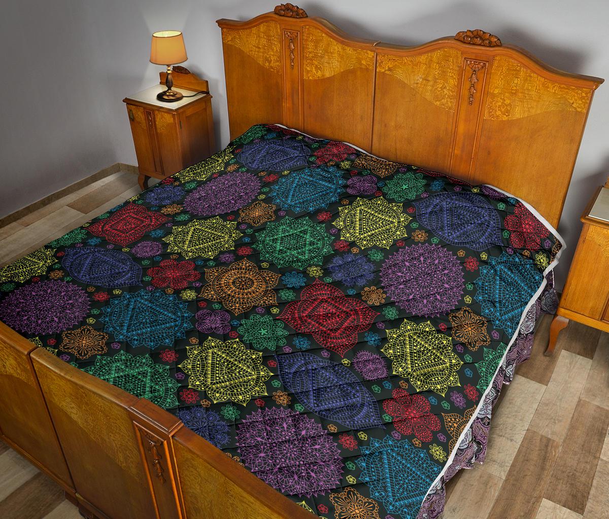 Chakra Mandala Print Pattern Premium Quilt-JTAMIGO.COM