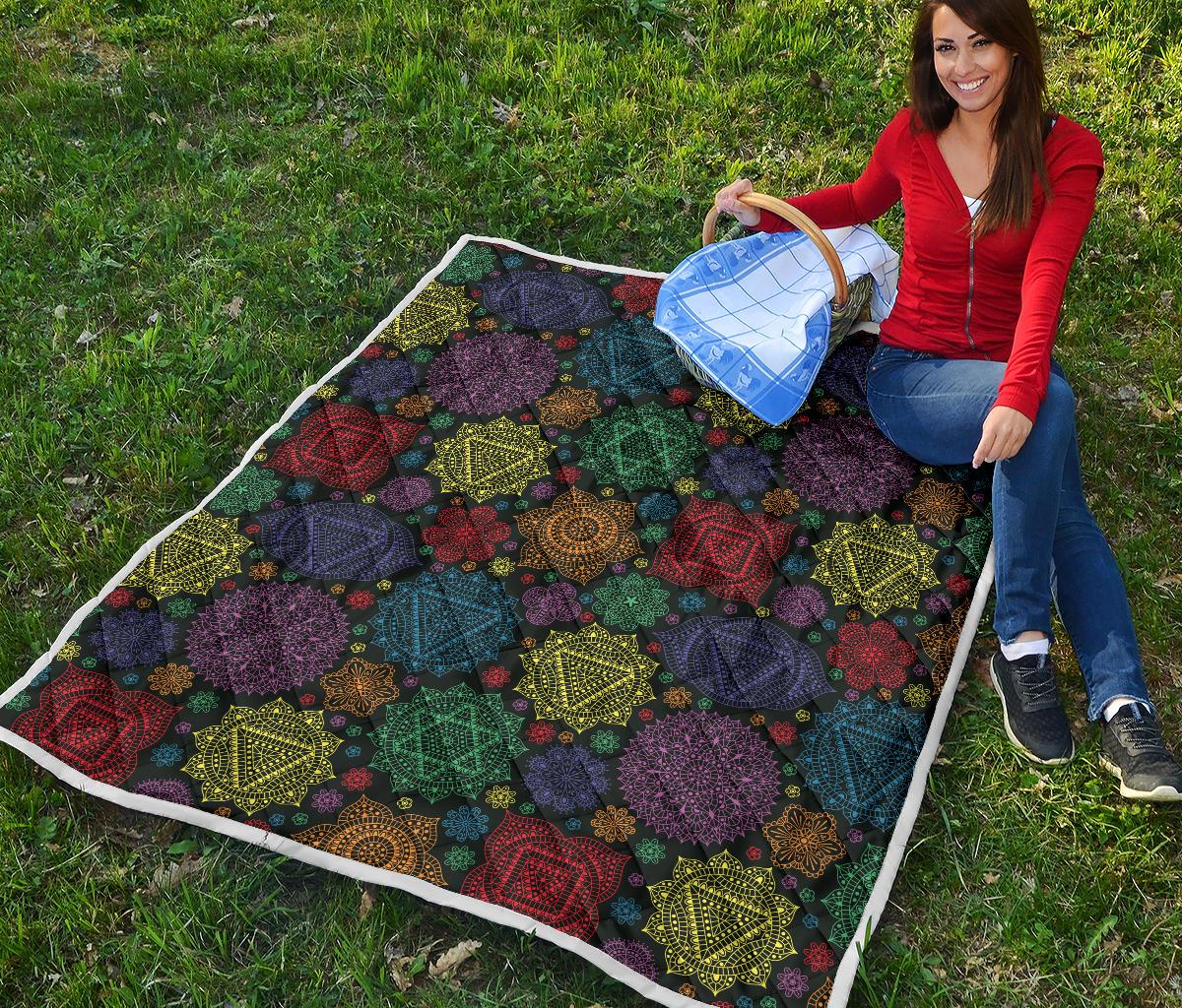 Chakra Mandala Print Pattern Premium Quilt-JTAMIGO.COM
