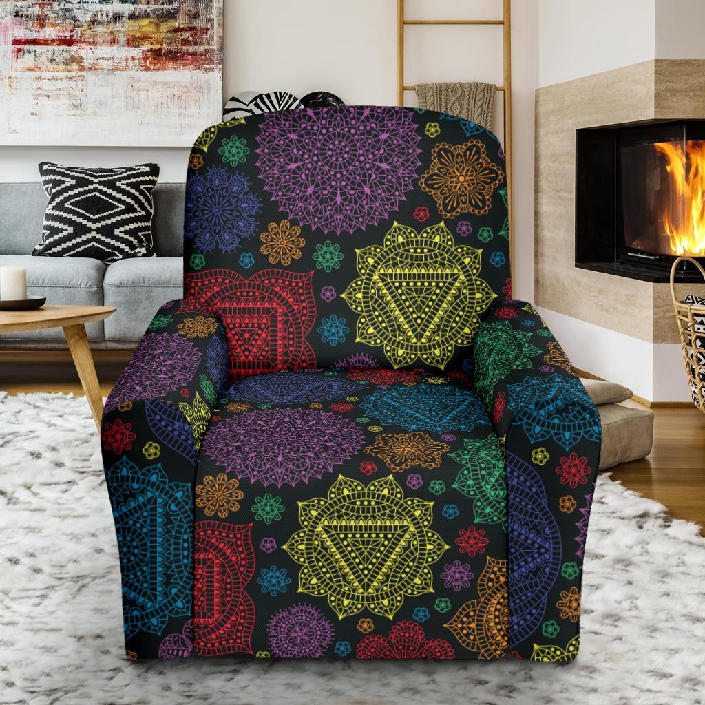 Chakra Mandala Print Pattern Single Sofa Slipcover -JTAMIGO.COM