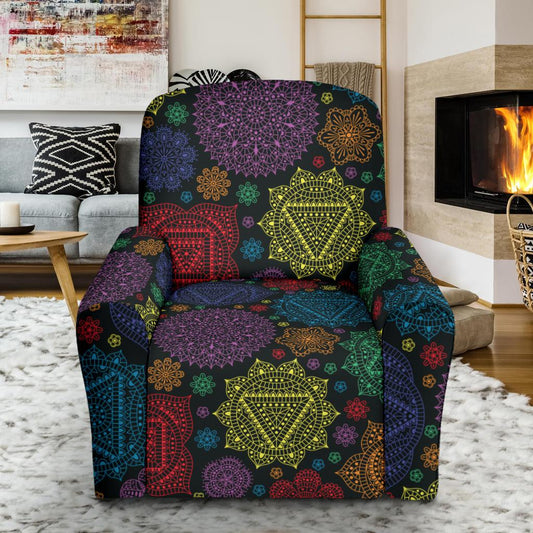 Chakra Mandala Print Pattern Single Sofa Slipcover -JTAMIGO.COM