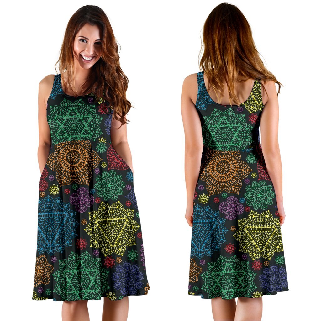 Chakra Mandala Print Pattern Sleeveless Dress