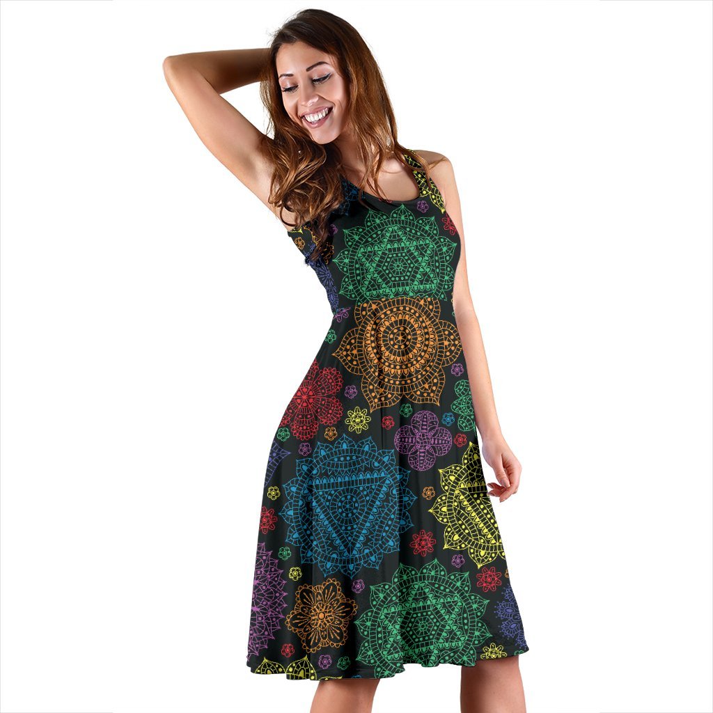 Chakra Mandala Print Pattern Sleeveless Dress