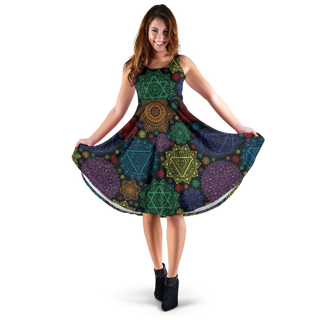 Chakra Mandala Print Pattern Sleeveless Dress