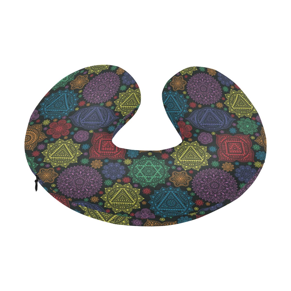 Chakra Mandala Print Pattern U-Shaped Travel Neck Pillow-JTAMIGO.COM