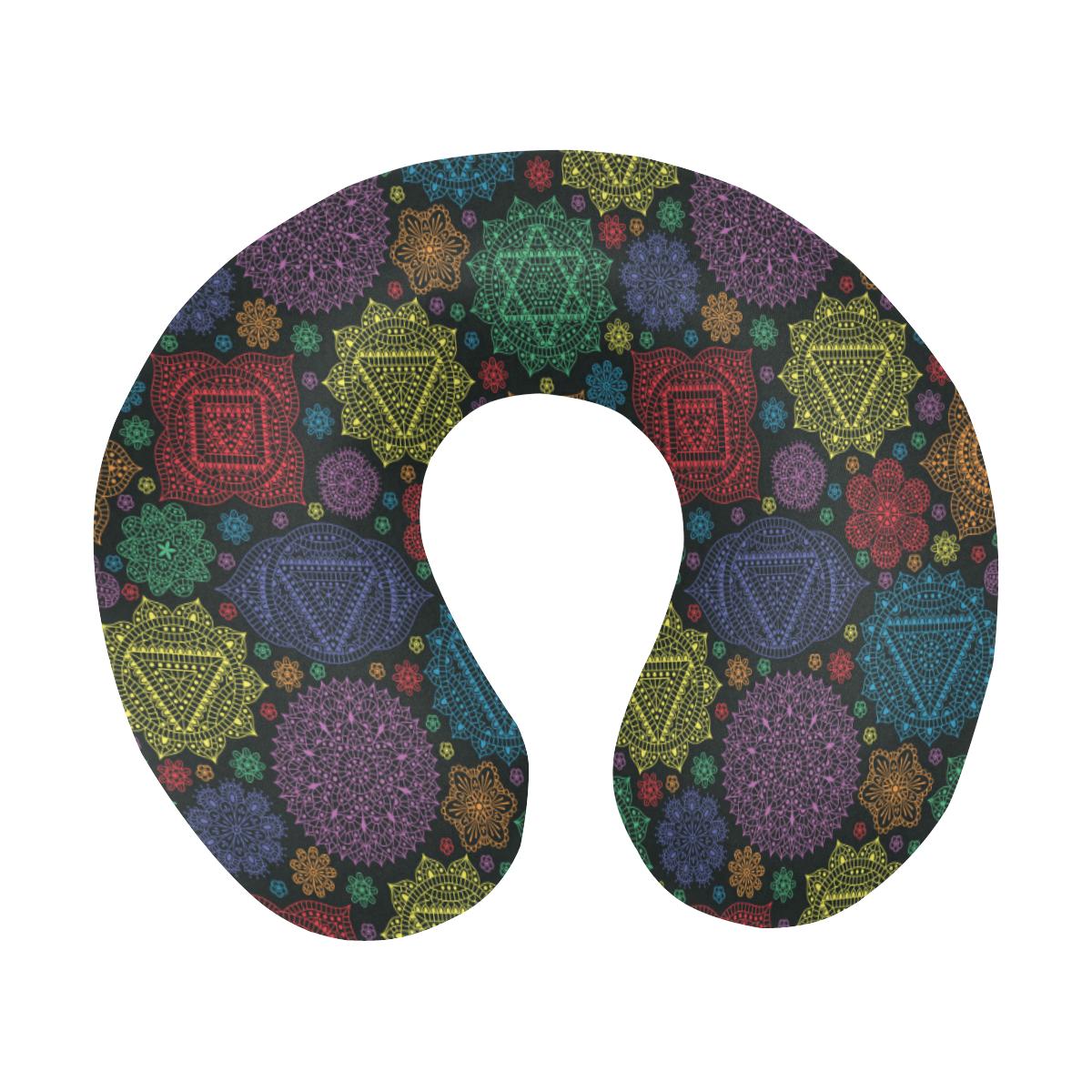 Chakra Mandala Print Pattern U-Shaped Travel Neck Pillow-JTAMIGO.COM