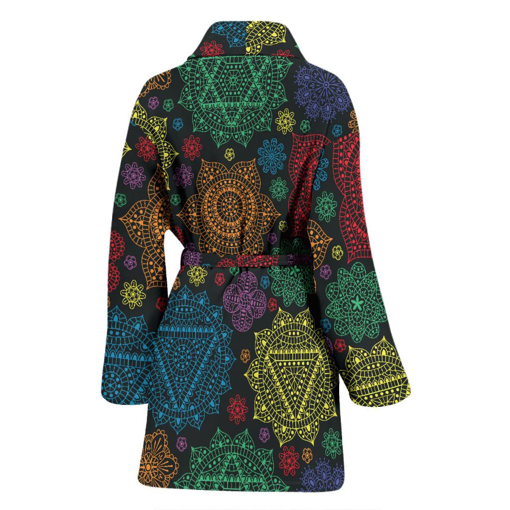 Chakra Mandala Print Pattern Women Bath Robe-JTAMIGO.COM