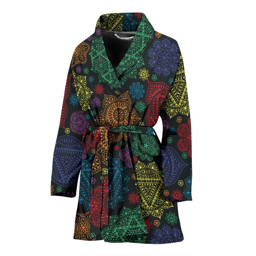 Chakra Mandala Print Pattern Women Bath Robe-JTAMIGO.COM