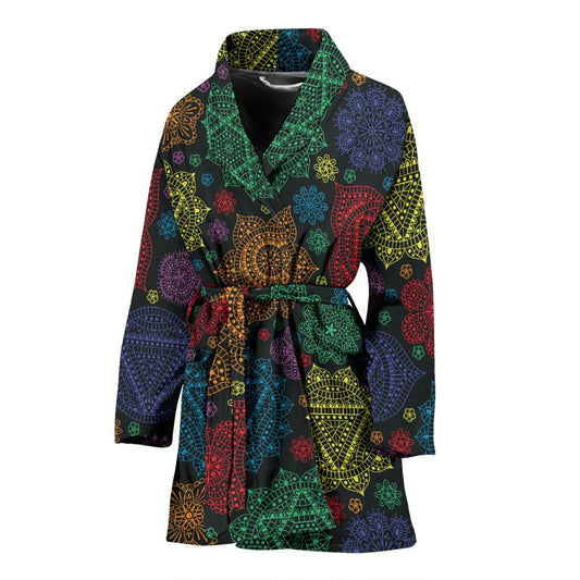 Chakra Mandala Print Pattern Women Bath Robe-JTAMIGO.COM