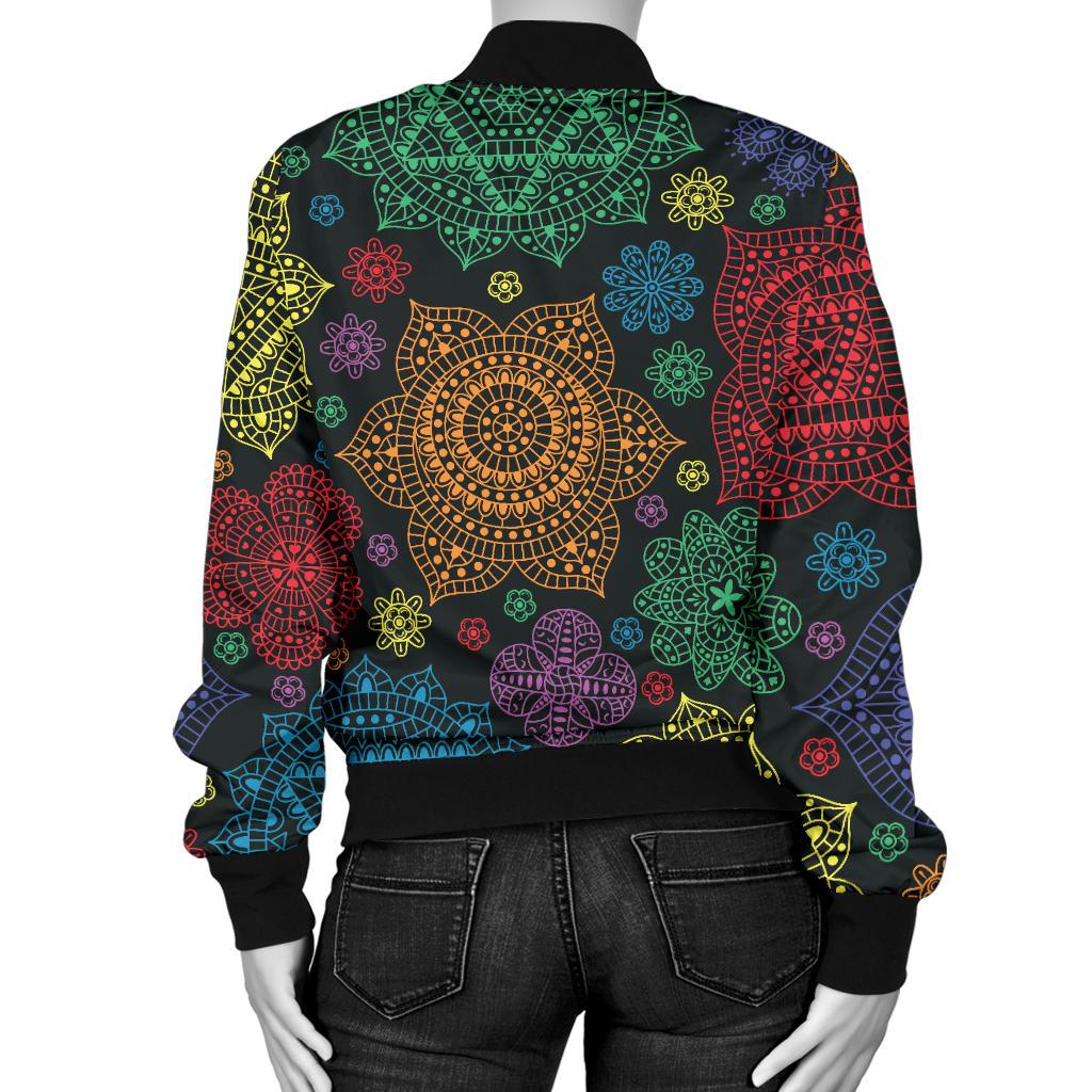 Chakra Mandala Print Pattern Women Casual Bomber Jacket