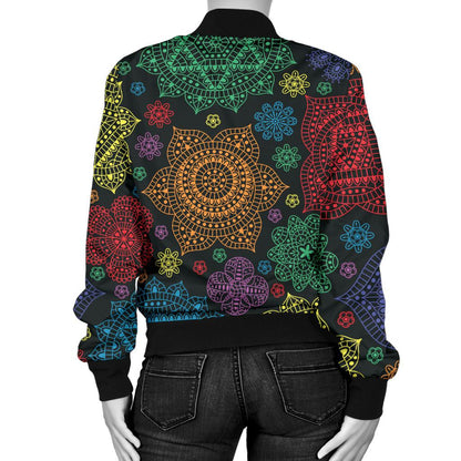 Chakra Mandala Print Pattern Women Casual Bomber Jacket