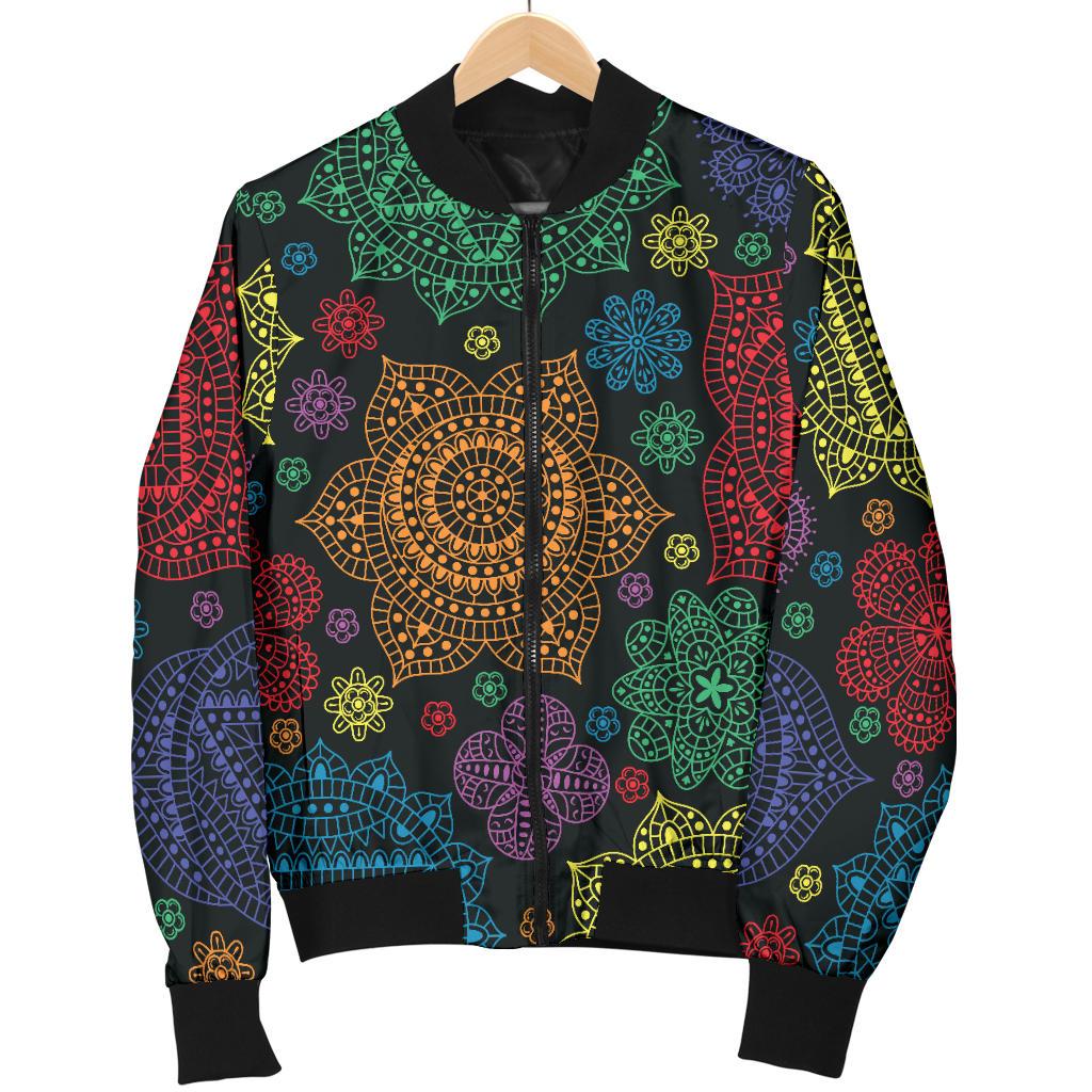 Chakra Mandala Print Pattern Women Casual Bomber Jacket