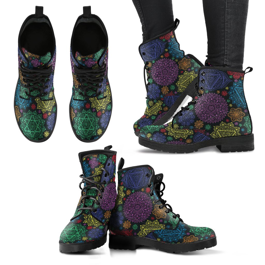 Chakra Mandala Print Pattern Women Leather Boots-JTAMIGO.COM
