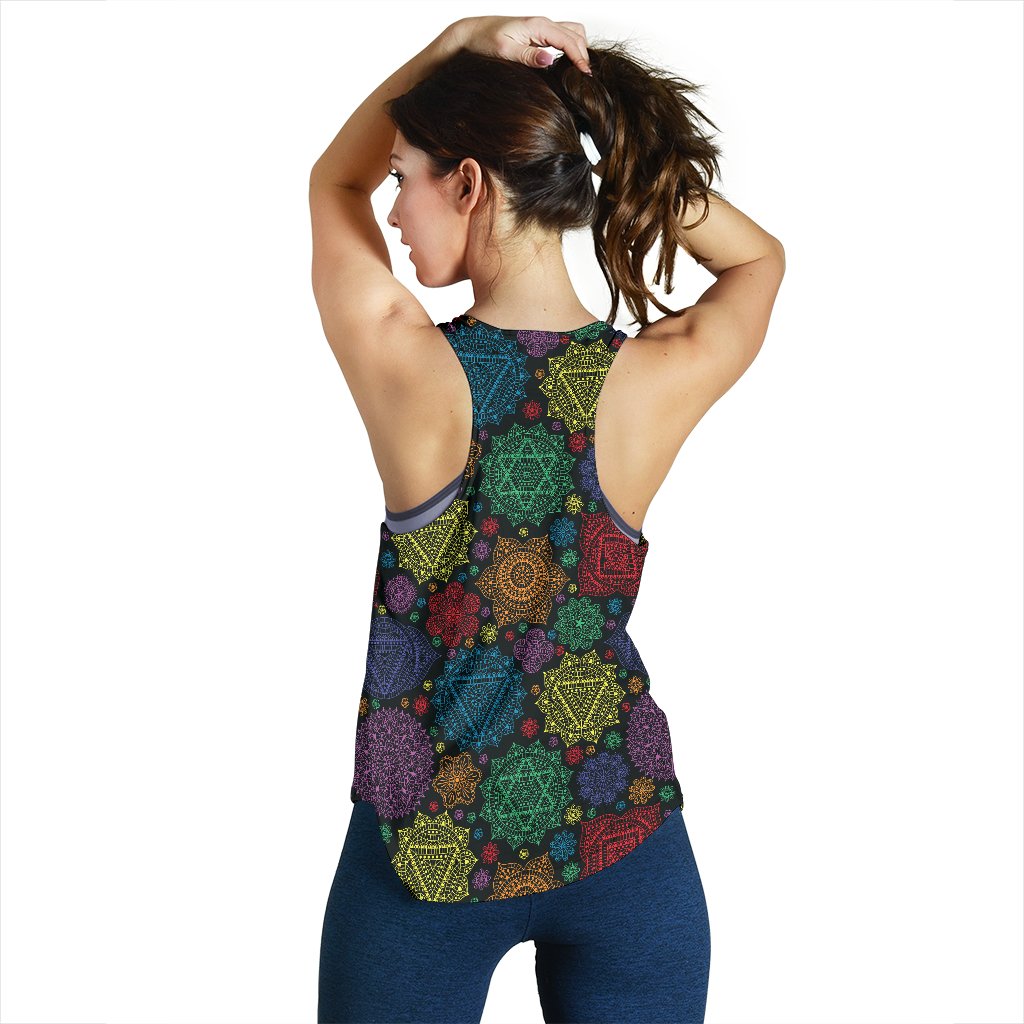 Chakra Mandala Print Pattern Women Racerback Tank Top