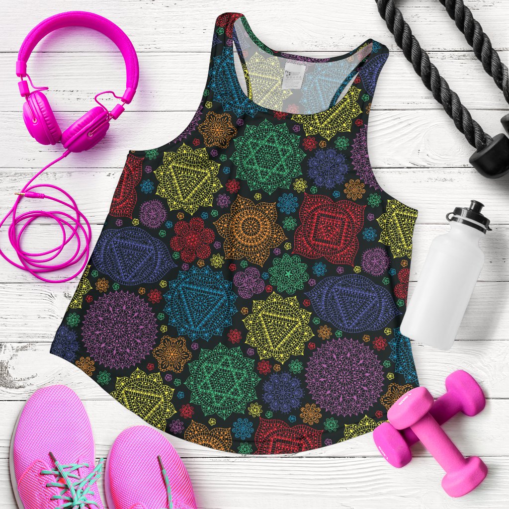 Chakra Mandala Print Pattern Women Racerback Tank Top