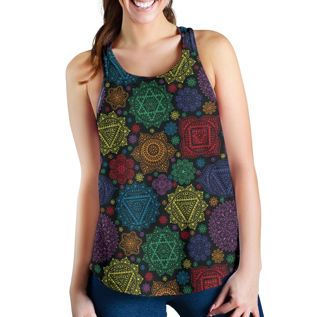 Chakra Mandala Print Pattern Women Racerback Tank Top