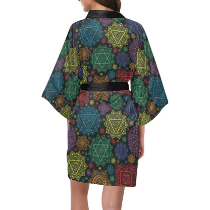 Chakra Mandala Print Pattern Women Short Kimono Robe