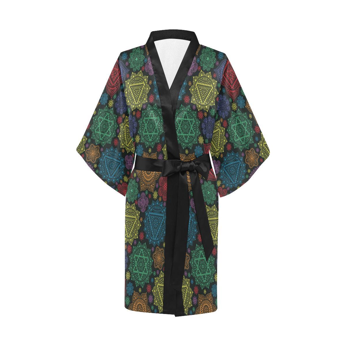 Chakra Mandala Print Pattern Women Short Kimono Robe