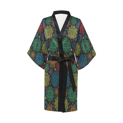 Chakra Mandala Print Pattern Women Short Kimono Robe
