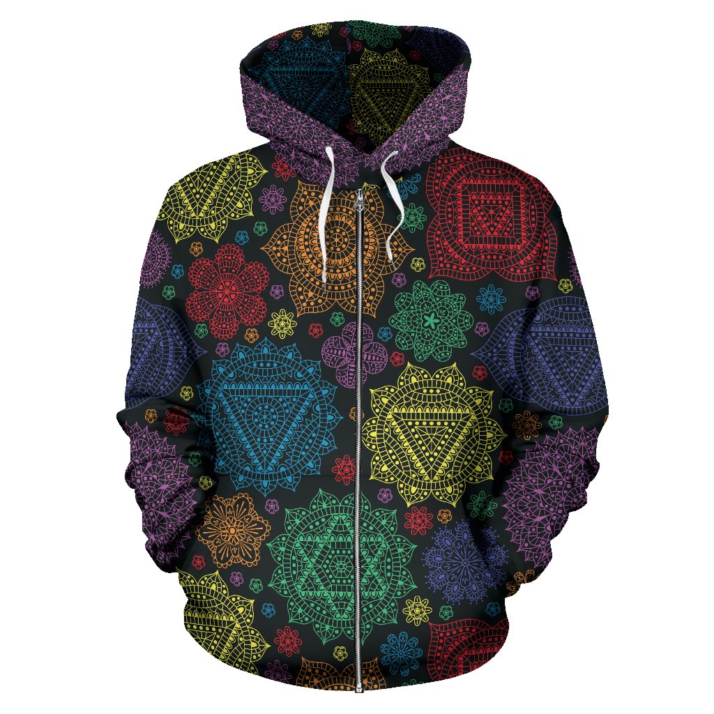Chakra Mandala Print Pattern Zip Up Hoodie