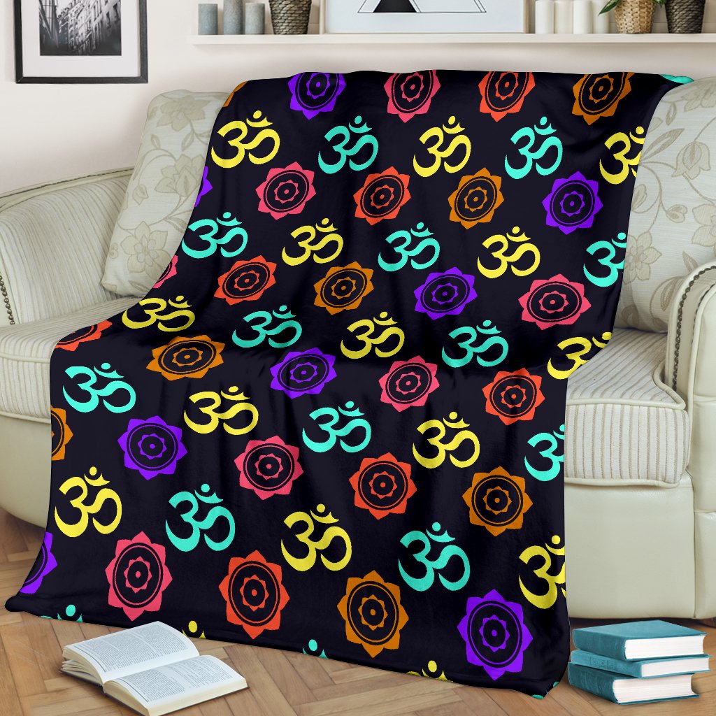 Chakra OM Print Pattern Fleece Blanket