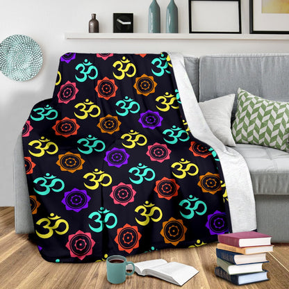 Chakra OM Print Pattern Fleece Blanket