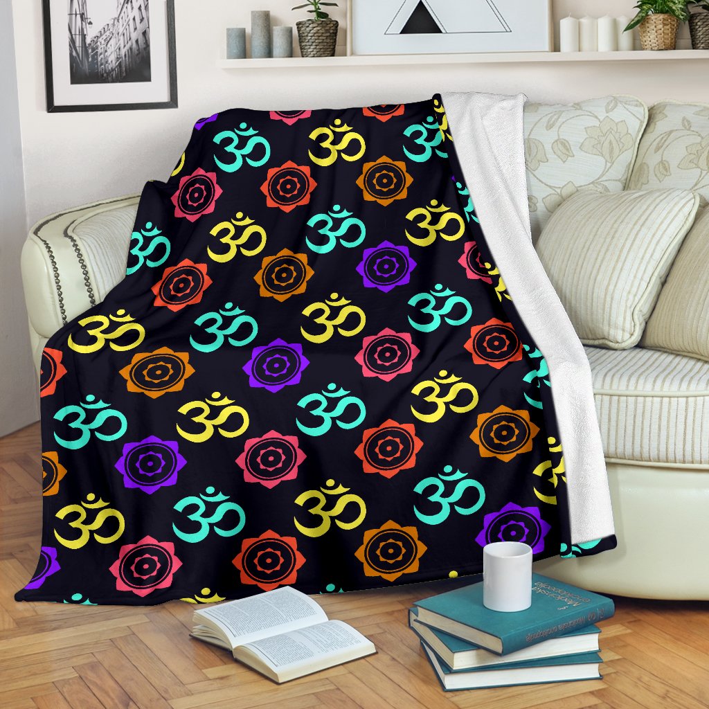 Chakra OM Print Pattern Fleece Blanket