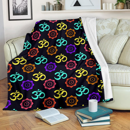 Chakra OM Print Pattern Fleece Blanket