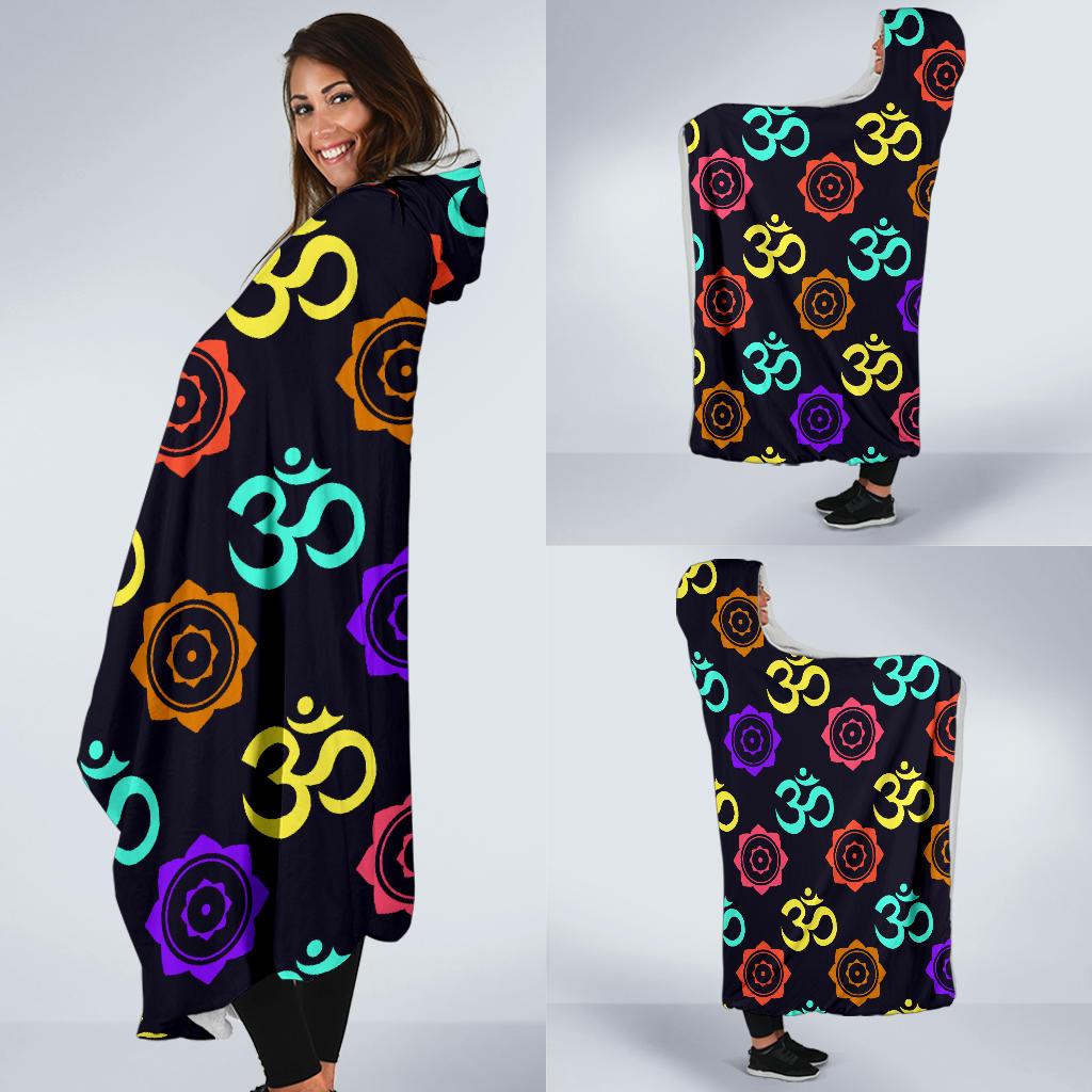 Chakra OM Print Pattern Hooded Blanket-JTAMIGO.COM