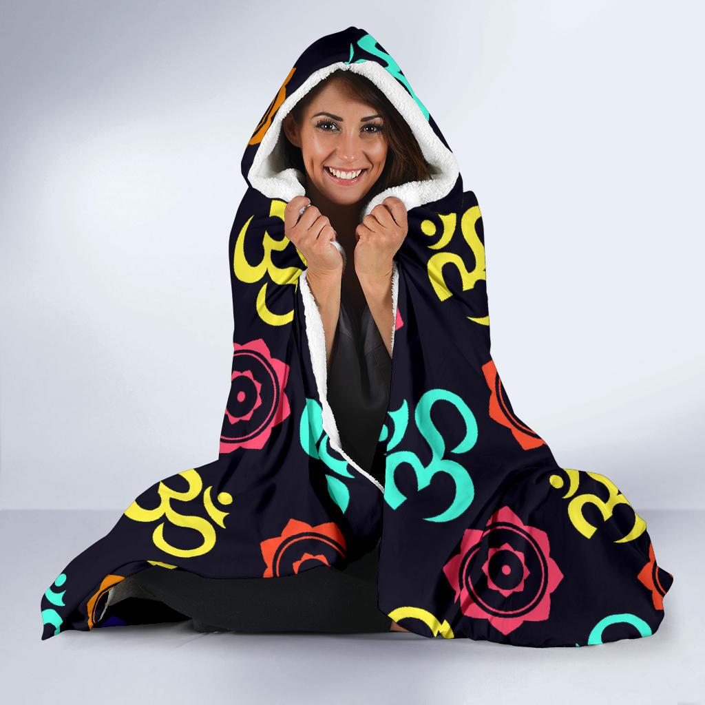 Chakra OM Print Pattern Hooded Blanket-JTAMIGO.COM