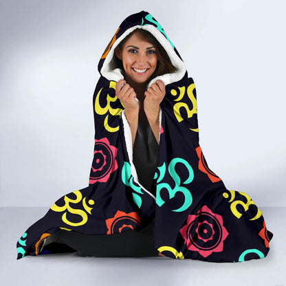 Chakra OM Print Pattern Hooded Blanket-JTAMIGO.COM