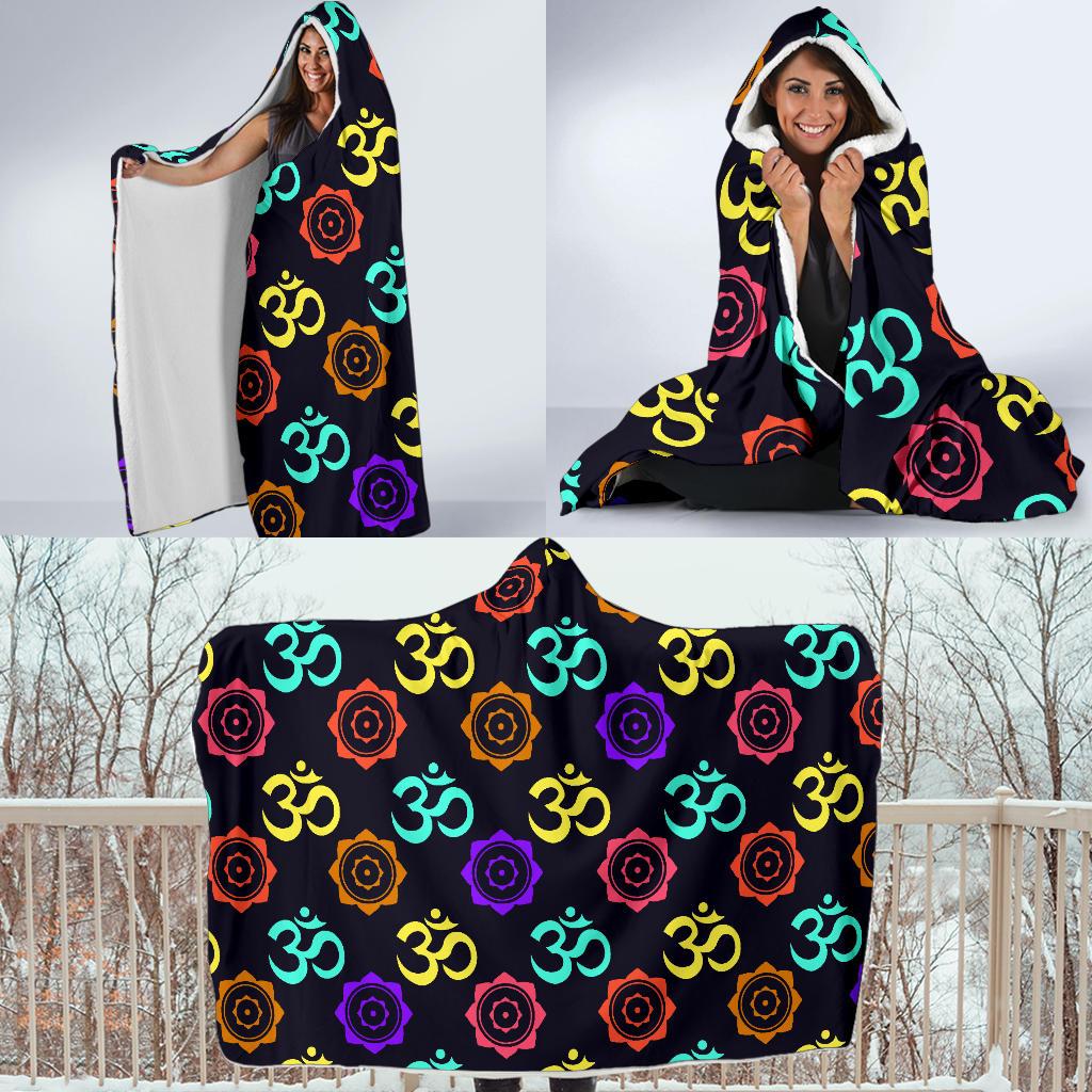 Chakra OM Print Pattern Hooded Blanket-JTAMIGO.COM